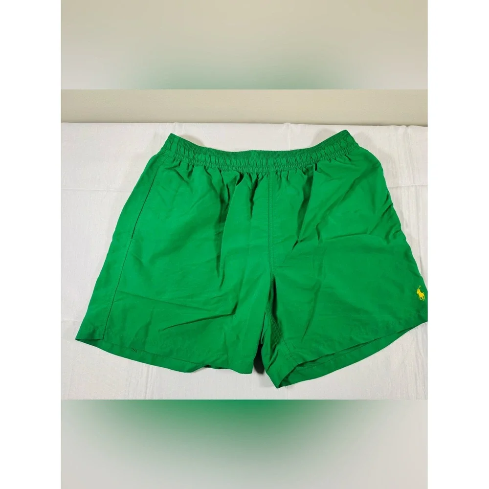 Polo Ralph Lauren Mens Green Swim Trunks XL Yellow Pony Logo Mesh Lined Shorts